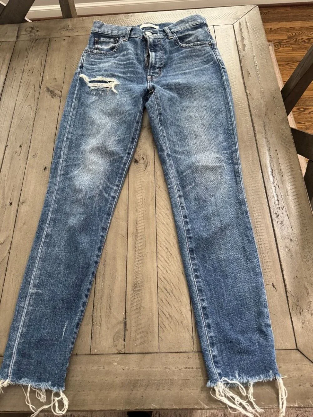 Moussy Vintage Hammond Skinny High Waisted Raw Hem Jeans Blue 26